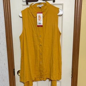 Fever Mustard Yellow Sleeveless Button-Down Shirt